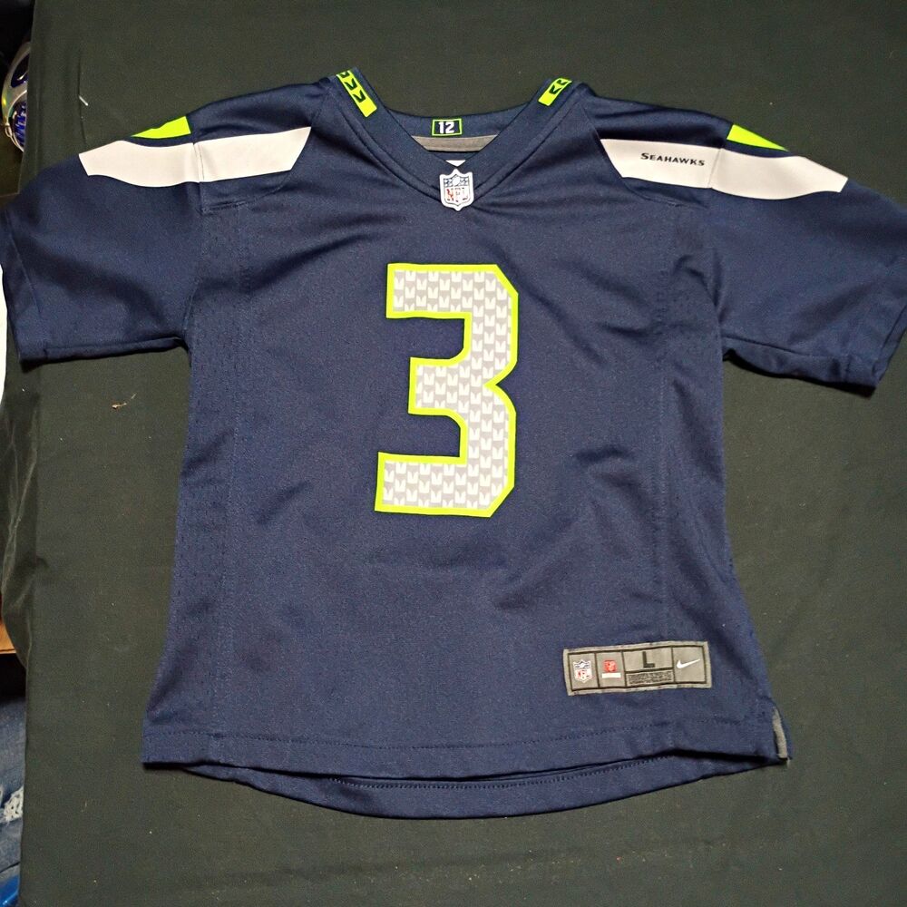 Boys Nike Seattle Seahawks NFL Russell Wilson #3 Jersey, Youth L, Blue